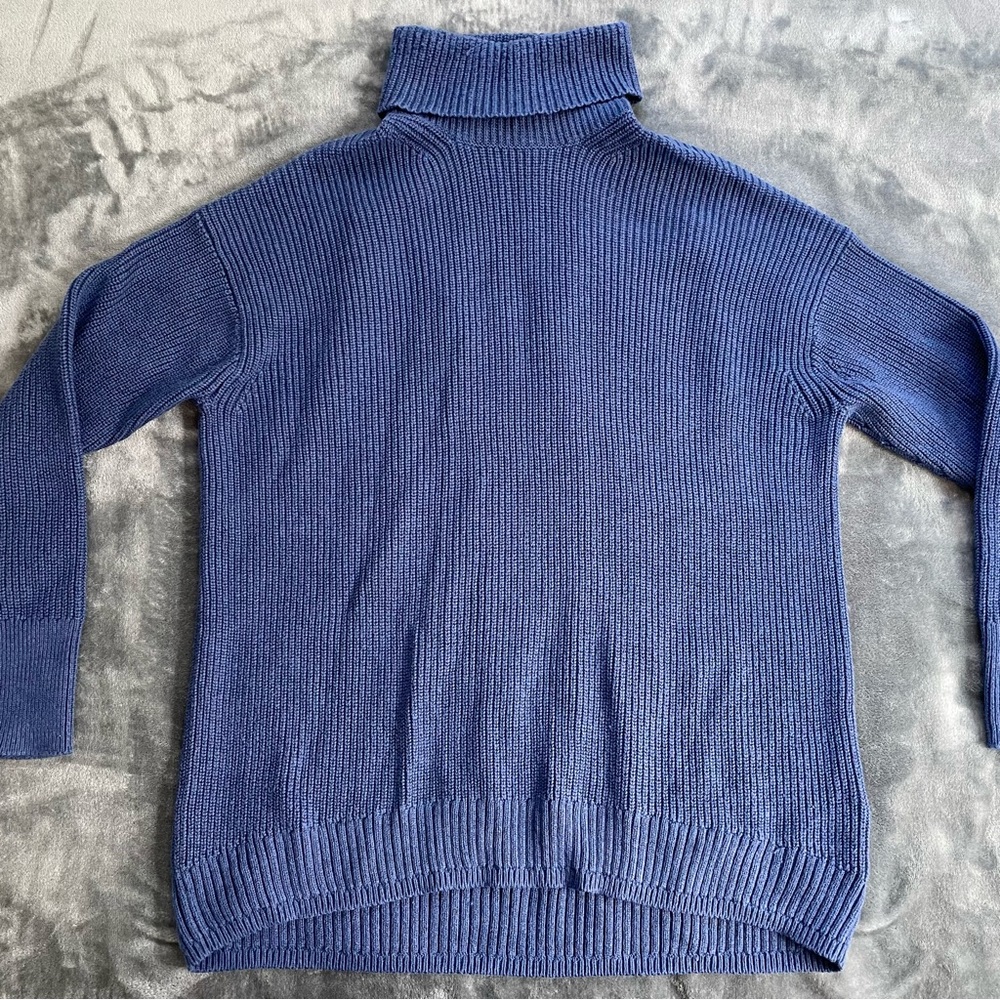 J. Crew Blue Cotton Cashmere Blend Turtleneck Sweater